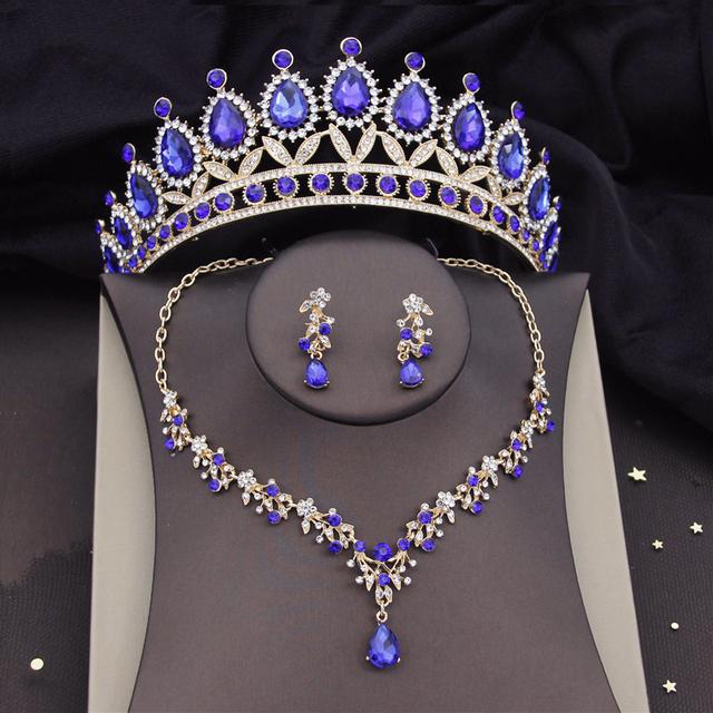 Luxusní křišťálové svatební sady šperků Dámská tiára Korunka Náušnice Choker Náhrdelník Ples Svatební šaty Svatební šperky Doplňky
