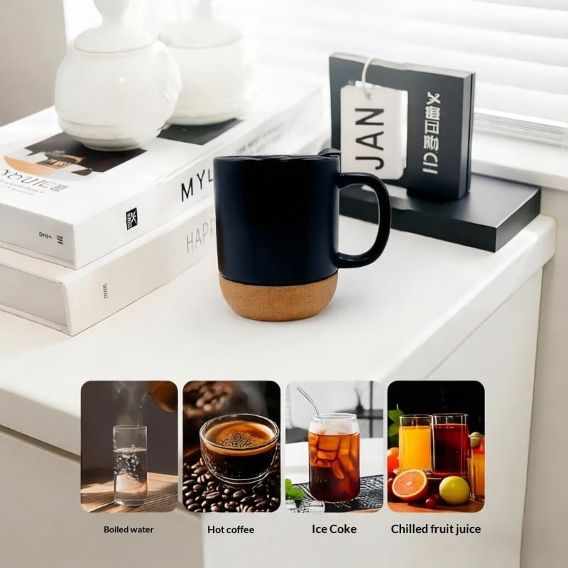 Frosted Ceramic Coffee Mug Cork Bottom Lead Free 400ml Milk Water Cup for Travel Hiking Outdoor Activity