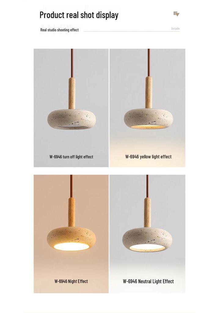 Japanese Wabi-Sabi Style Yellow Travertine Pendant Lamp for Entrance, Restaurant, Bedroom, or Bedside