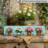 2D Flat, 1pc Rustic Aluminium Decorative Sign - Pink & White Daisy Flower Pots with Butterflies Blue Panel, Vintage Farmhouse Suitable for Home