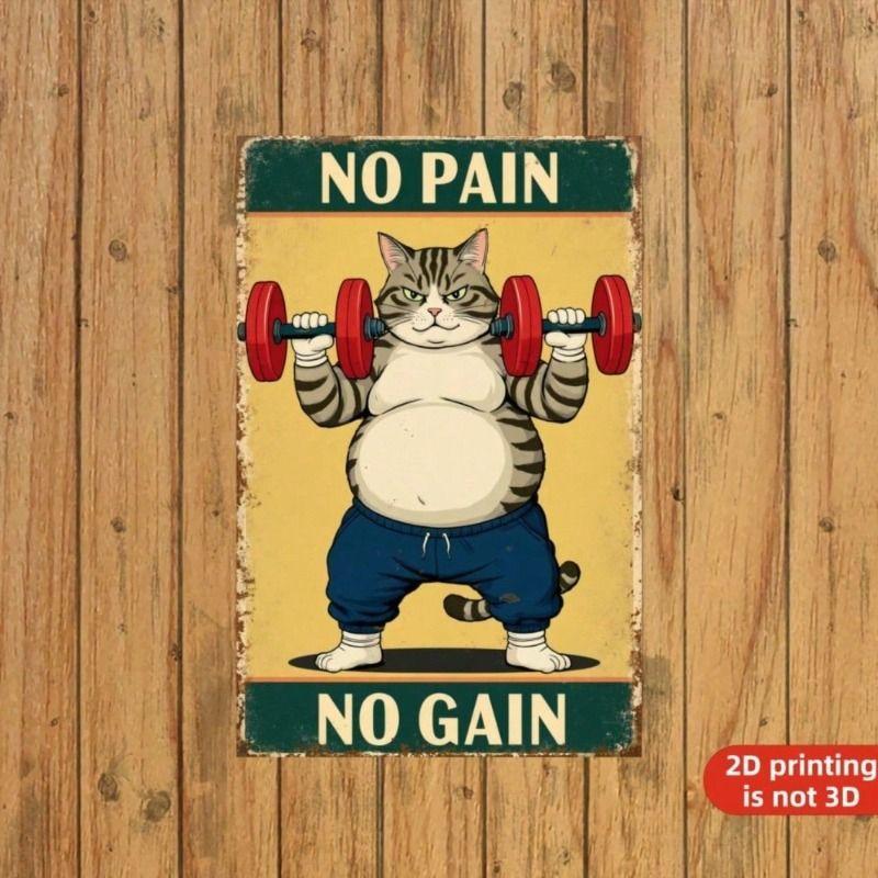 Vintage Power Cat Kettlebell Lifting Metal Poster Wall Decor for Home Bar Garage