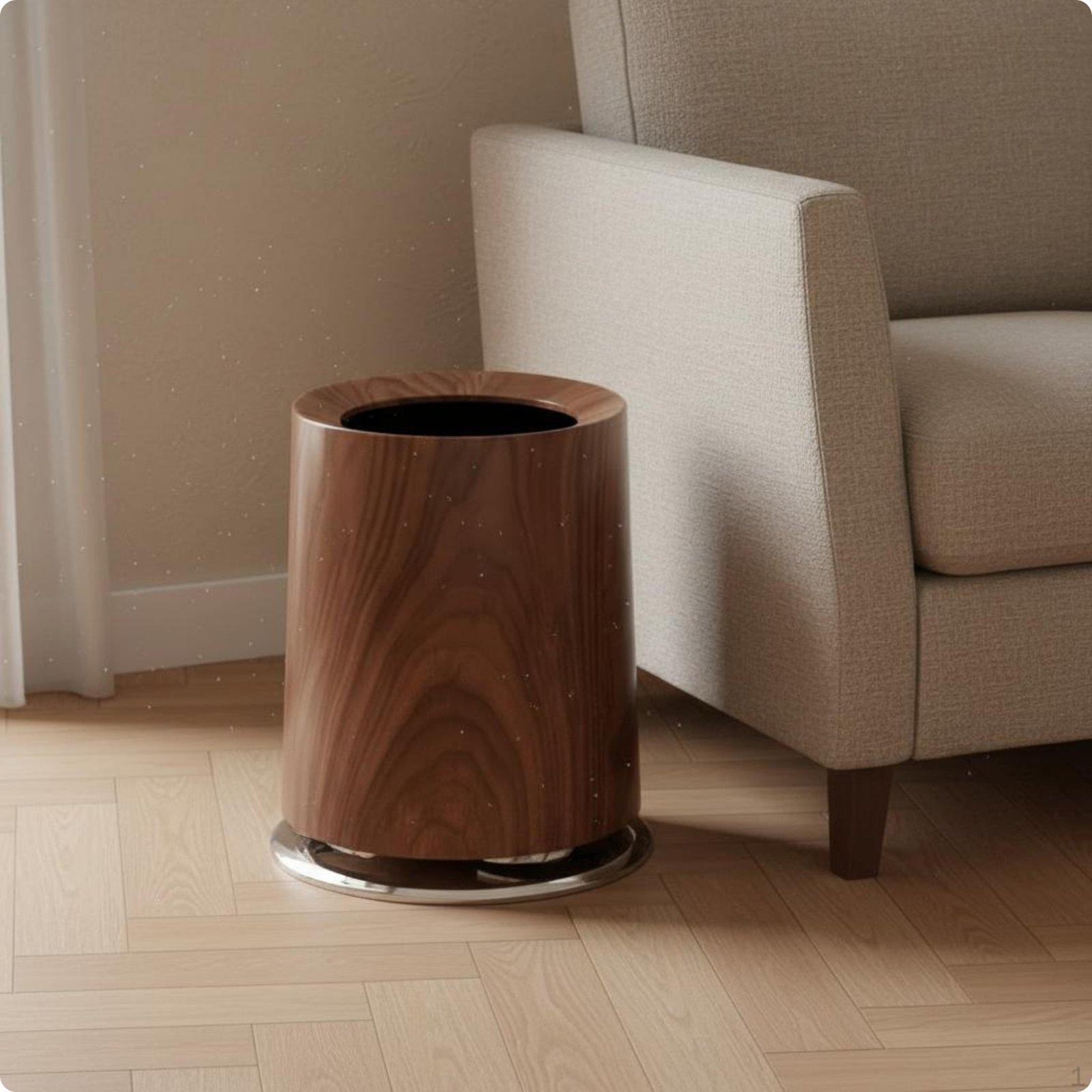 Wood Grain Trash Can Double Layer Rolling Waste Bin Movable Large Capacity for Living M Standard