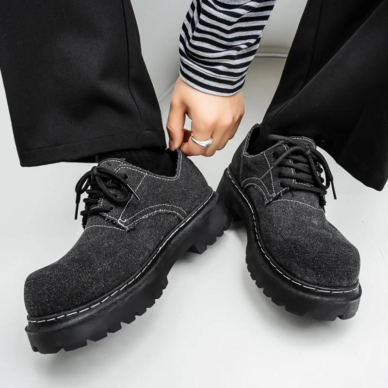 Scarpe Derby da Uomo Britanniche Retrò a Punta Tonda Larga Scarpe da Uomo con Plateau per Esterno e Affari Scarpe Casual in Pelle Robuste Zapatos Hombre