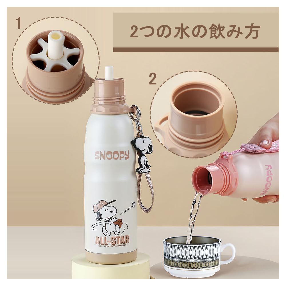 Snoopy Water Stainless Insulates Hot or Easy to Perfect for and Outdoor Unisex Bottle, Lightweight, Slim, Steel, 600ml, Cold, Clean, Leak-Proof,