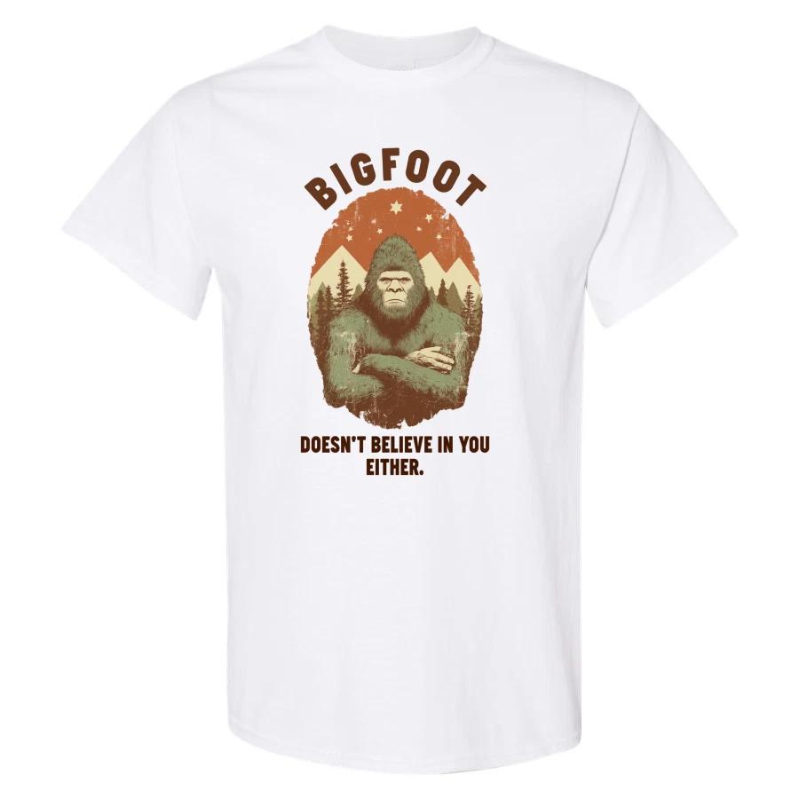 Bigfoot Doesn t Believe In You Either Funny Vintage Mountain Forest T Shirt Art S