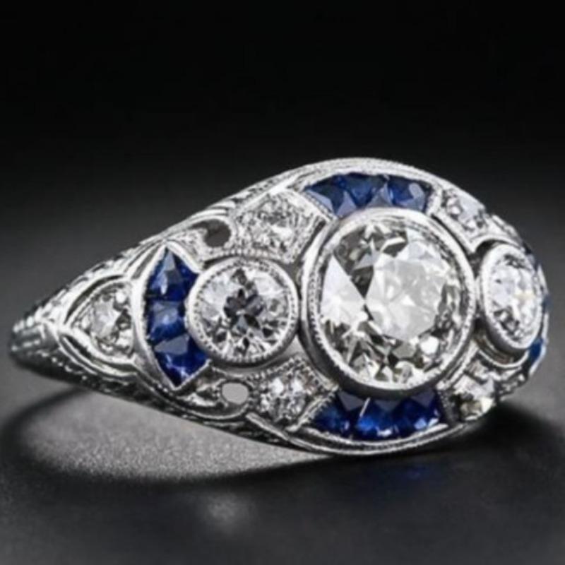 Explosive Zircon Ring Blue Diamond Sapphire Girl Ring Fashion Jewelry