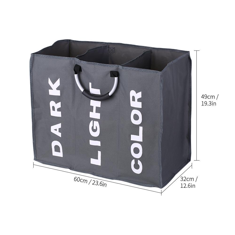 3-delad stor hopfällbar Oxford tvättkorgspåse Förvaringspåse för smutsiga kläder med aluminium