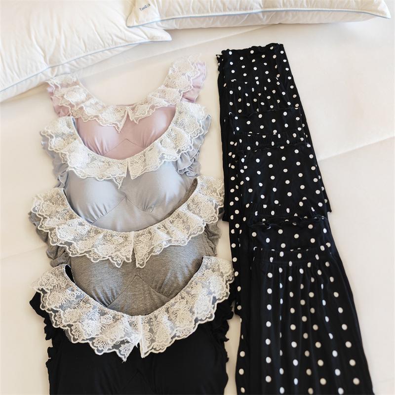 Modal-Pyjama-Set mit Spitzensaum: Tanktop, Shorts & Lange Hosen für In- & Outdoor-Bekleidung