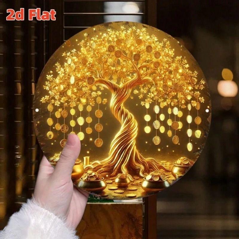 Металлическое Настенное Искусство Фэн-шуй Денежное Дерево Постер, Домашний Декор для Гостиной