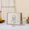 Hand-Painted Graffiti Canvas Tote Bag - Yellow Linen Logo Pattern
