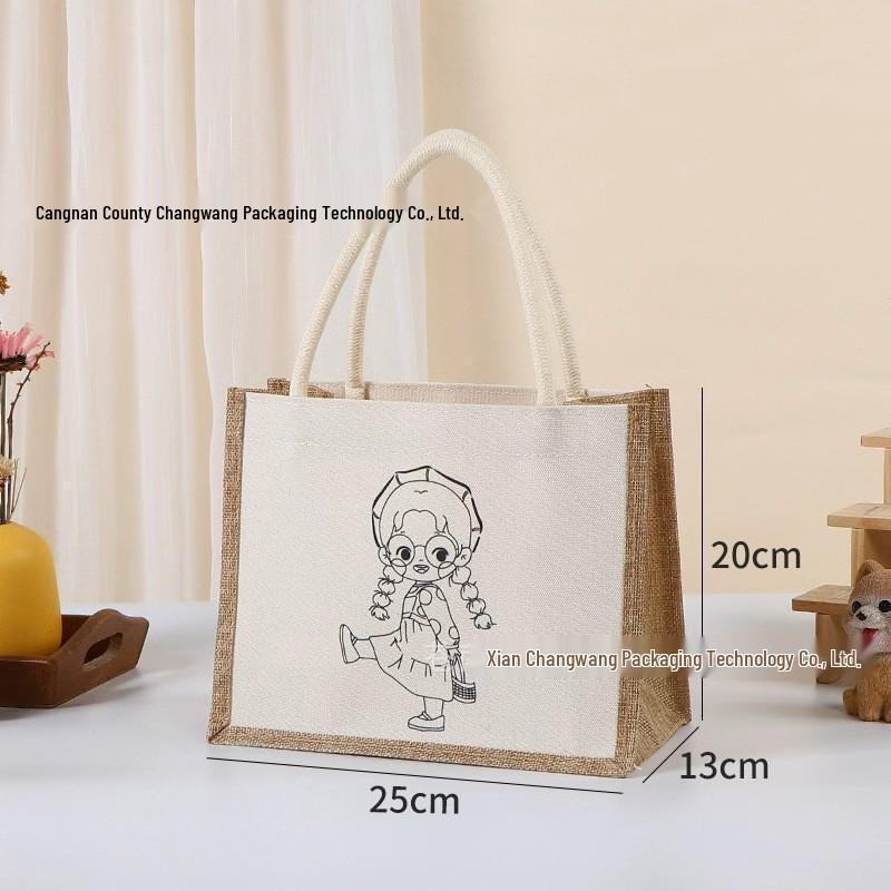 Hand-Painted Graffiti Canvas Tote Bag - Yellow Linen Logo Pattern