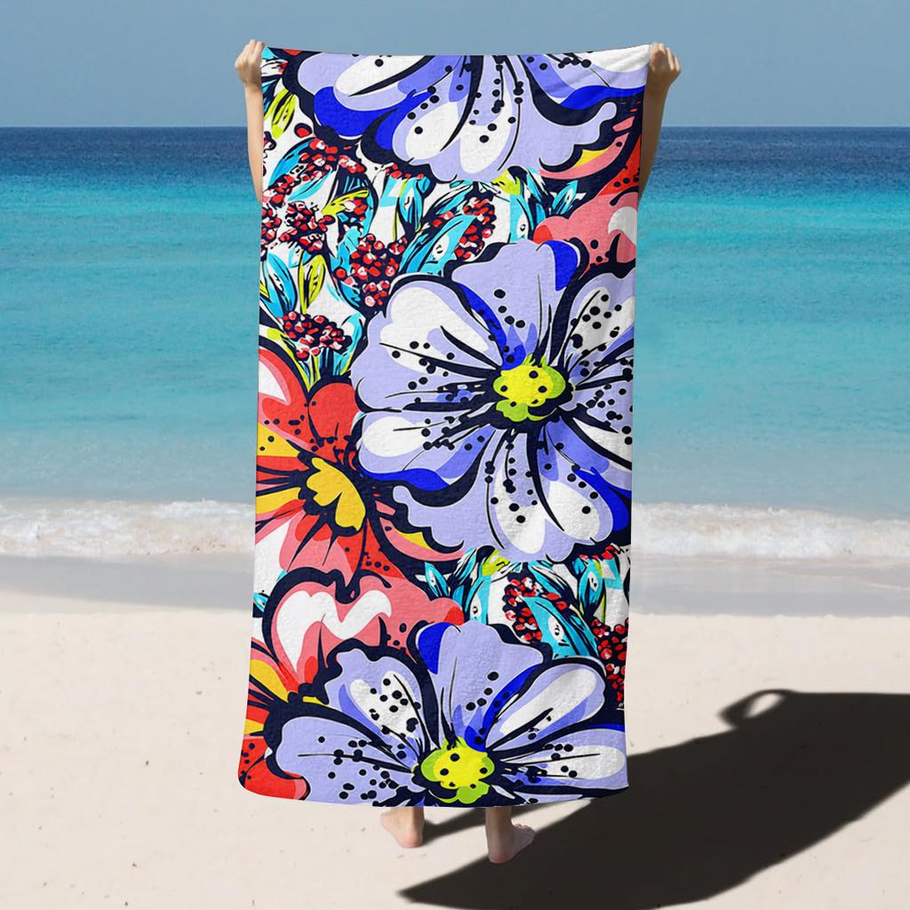 1PC Towel Blue Vintage Flower Drawing Art for Family Friend Quick-Dry Beach Towel For Yoga Tourism Beach GYM Camping Swimming