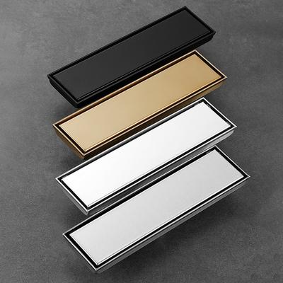 Badezimmer Dusche Bodenablauf Unsichtbar Fliese Gebürstetes Gold Schwarz Licht 304 Edelstahl Lang Linear Entwässerung Seitliche Bodenabläufe