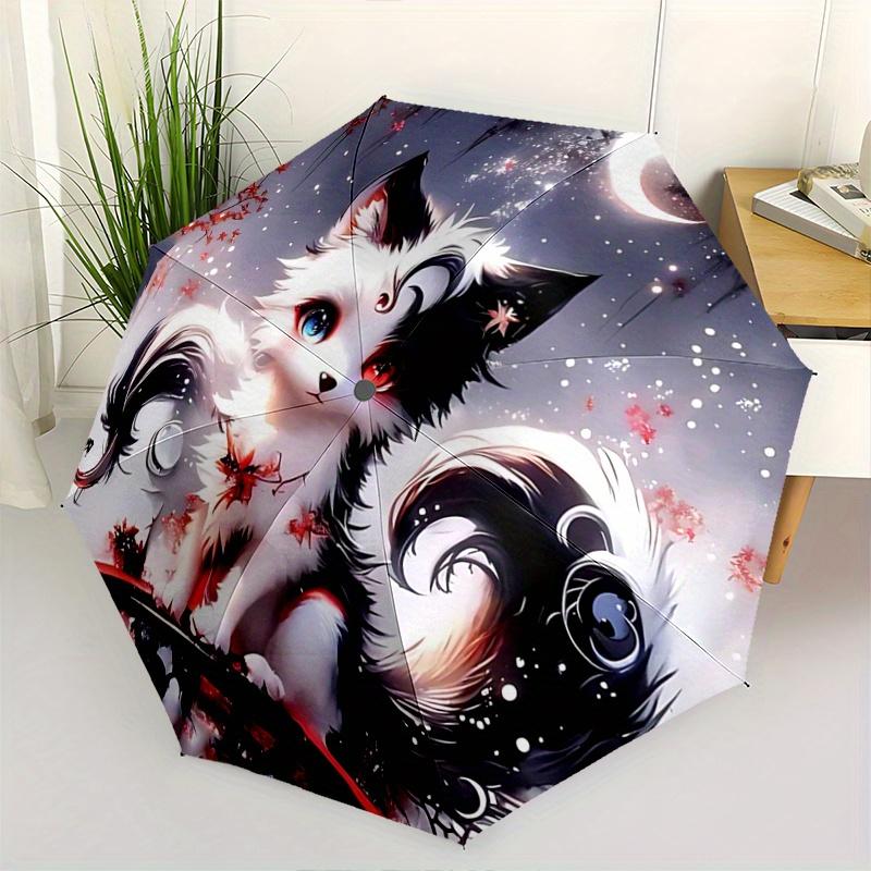 

1pc Handsome Black and White Cat Cartoon Umbrella, Portable 3-Fold Compact Umbrella, Suitable for Camping, Hiking and Travel, Ideal Easter Birthday Gi