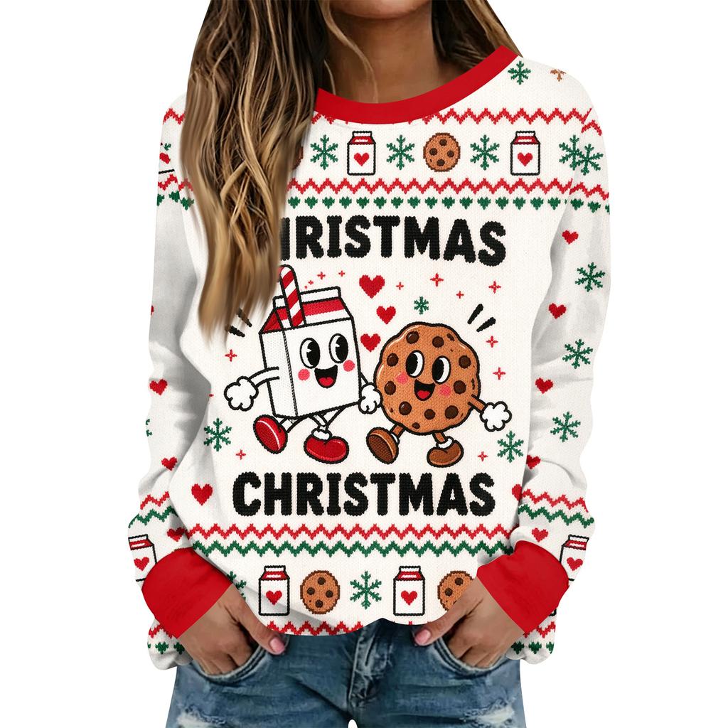 Women's Casual Halloween Print Long Sleeve Round Neck Top for Festive Fall Wear