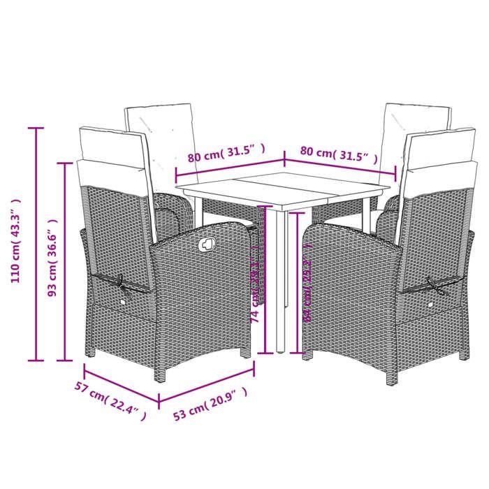 VidaXL Ensemble à Manger de Jardin avec Coussins 5 pcs, Table et Chaises avec Dossier Réglable, Meubles d'Extérieur Patio 3212302