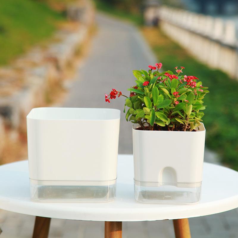 Self Watering Square Flower Pot with Removable Water Reservoir for Indoor Home and Outdoor Balcony Gardening