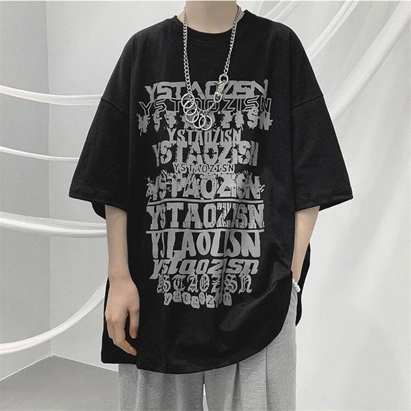High Street Letter Printed T-shirts Men's Clothing Young Style Round Neck Summer All-match Short Sleeve Casual Loose Pullovers