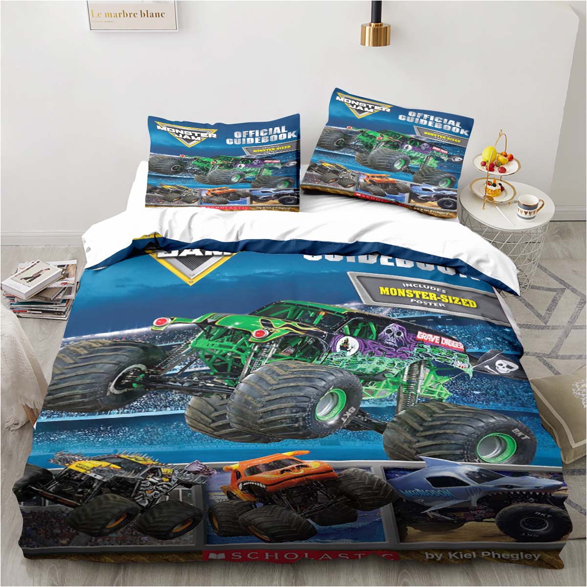 

Monster Truck Bedding Cartoon Gift Twin Bedding Set 3 Piece Comforter Set Bed Duvet Cover Double King Cover Home Textile EU single(135x200cm)