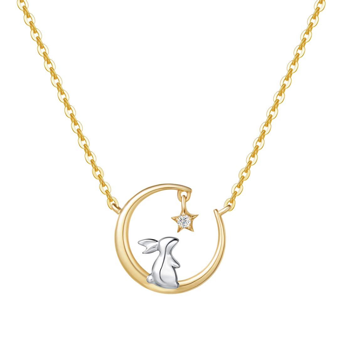 

K18 Gold Diamond Necklace for Lab Grown Crescent Moon Viewing 18K Christmas Gift Wrapping Included [FANCIME] Women, Diamond, Moon, Star, Rabbit, Gold,
