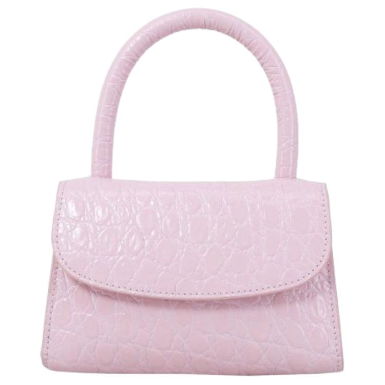 

By Far Mini Croco Vintage Crocodile Pattern Leather Flap Shoulder Crossbody Handbag Small Women handbag Pink 21SSMINAPOCCESMA Basic Set (Bag+Dust Bag)