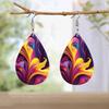 Fashion Color PU Faux Leather Earrings for Women Double-sided Print Abstract Flower Leather Pattern Tears Earrings Elegant Trendy Earrings Jewelry