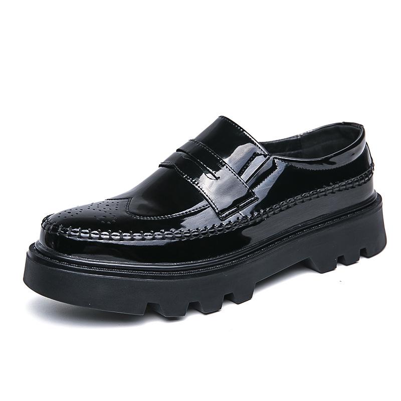 Men s British Style Brogue Leather Loafers - Casual, Thick Sole 42 чёрный