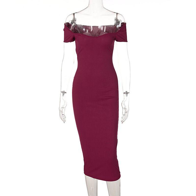 Style European and American Foreign Trade Women Clothes Low Cut Square Collar Short Sleeve Waist Hugging Sheath Slim Fit Sexy Temperament Thread Dress