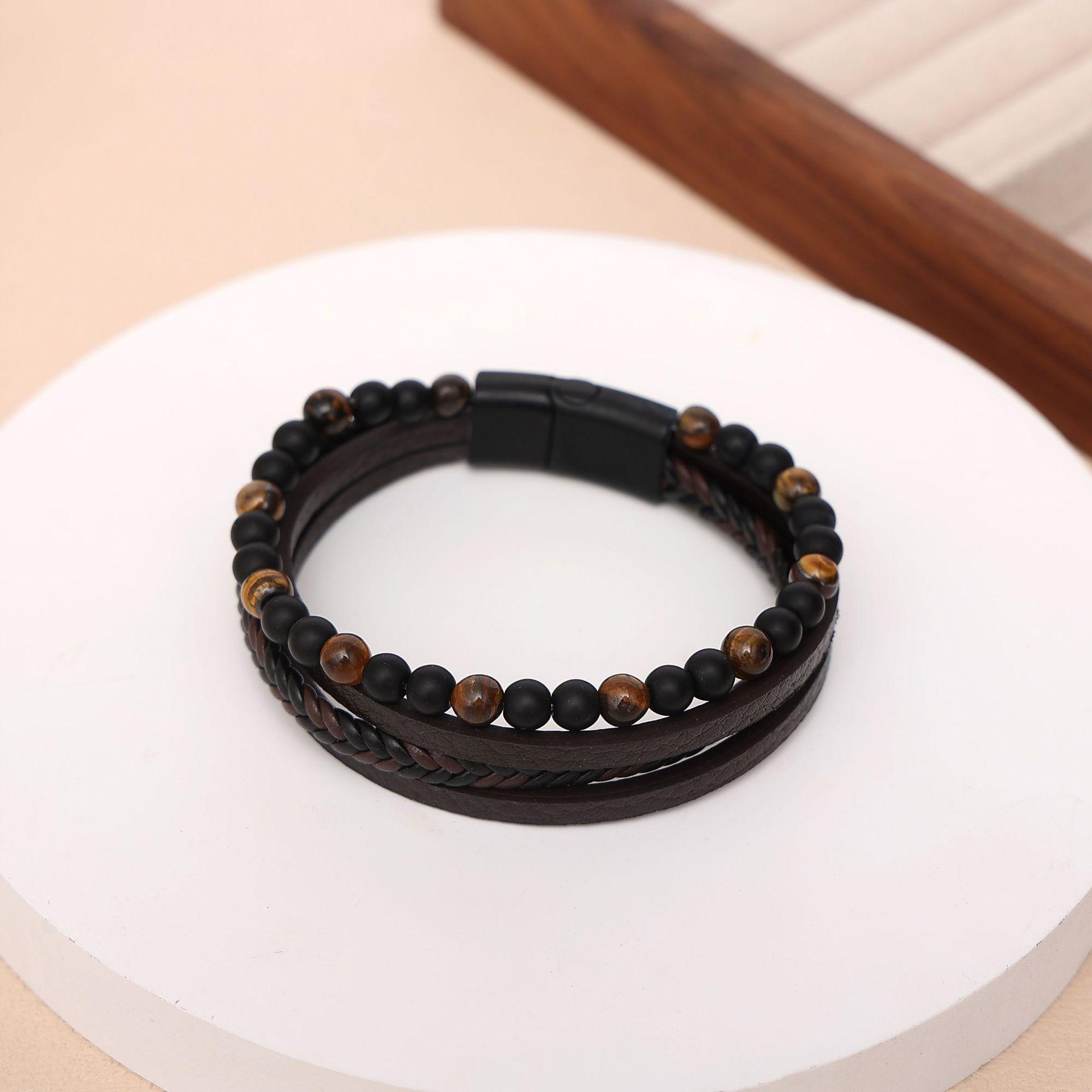 

Браслет из натурального камня с бусинами для мужчин - Плетеное украшение ручной работы