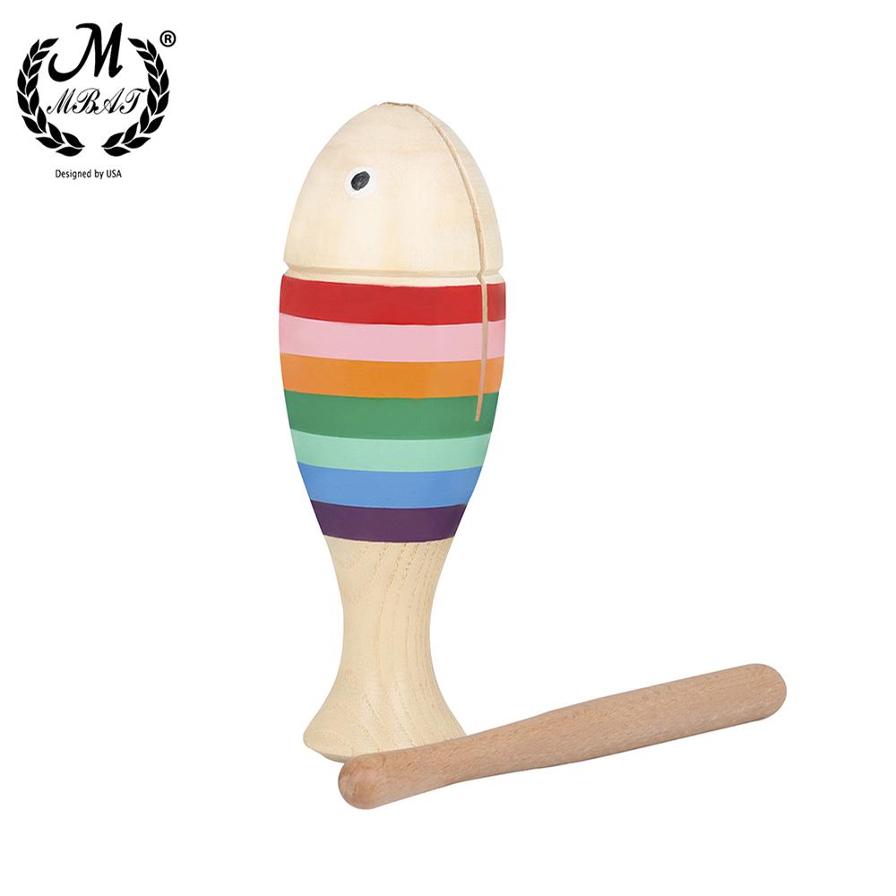 M MBAT Orff Wooden Fish Rainbow Fish Clapper Children's Educational Musical Toys Percussion Instruments And Accessories