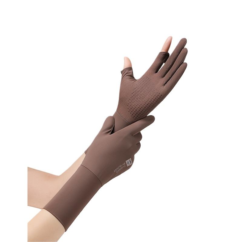 Summer Ice Silk Women UV Protection Long Sunscreen Gloves Breathable Flip Touch Screen Non Slip for Outdoor Driving Cycling