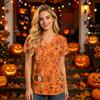 Women's V-Neck Short Sleeve Scrub Top with Pockets Botanical Print Caregiver Uniform