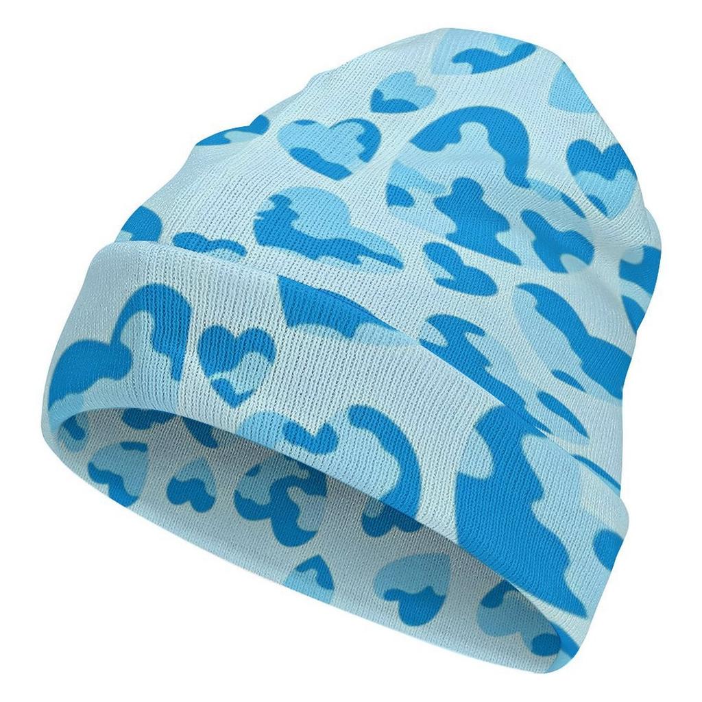 Factory Best Sale Custom Teal Heart Camo Print Cuffed Knit Beanie Men Women Winter Warm Outdoor Skull Cap for Wear