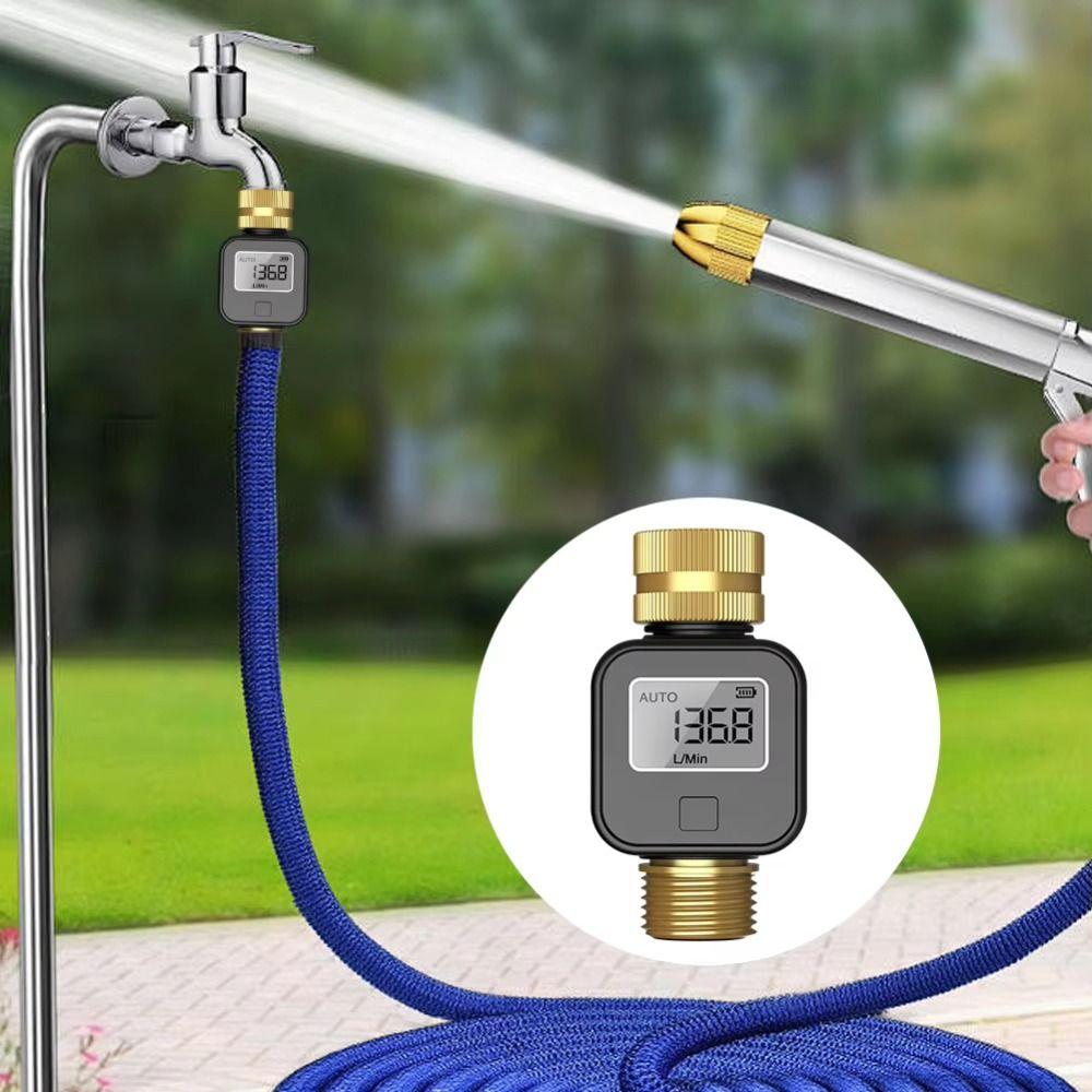IPX5 Waterproof Water Consumption Test Meter LCD Display Electronic Water Meter  Lawn Garden nero