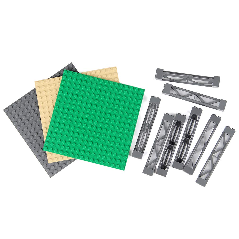 INIBUD Classic Compatible 16x16mm Baseplate with Set of 3 Boards and 8 Posts Blocks, Double-Sided, Posts,