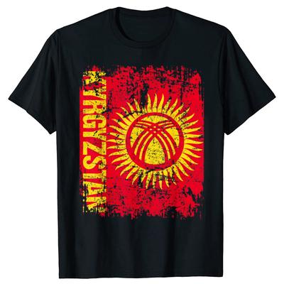 KYRGYZSTÁN Vlajka Vintage Kyrgyzská Síla Tričko Top Kulatý Výstřih Krátký Rukáv Módní Tričko Oblečení Ležérní Základní Trička