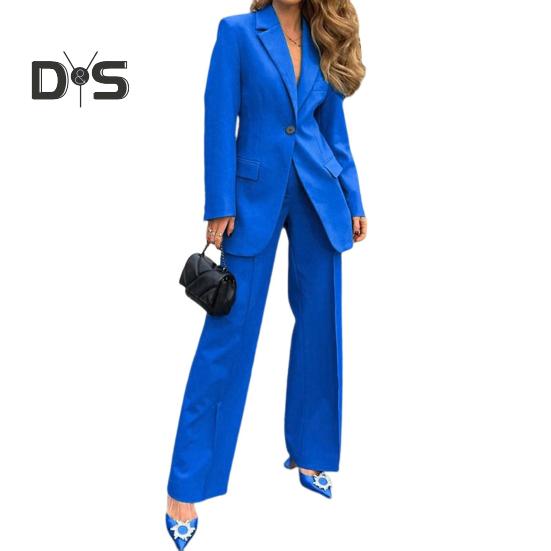 2 buc/set femei haină pantaloni costum culoare solidă rever formal stil de afaceri cu mânecă lungă cu un singur buton picior lat drept navetă birou haină damă pantaloni