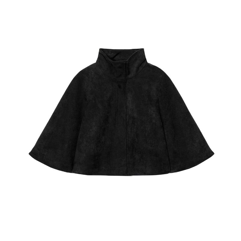 

Spring New Women s Clothing French Style Circular Lower Hem Suede Texture Effect High Collar Cape Coat 4344151 Black One size