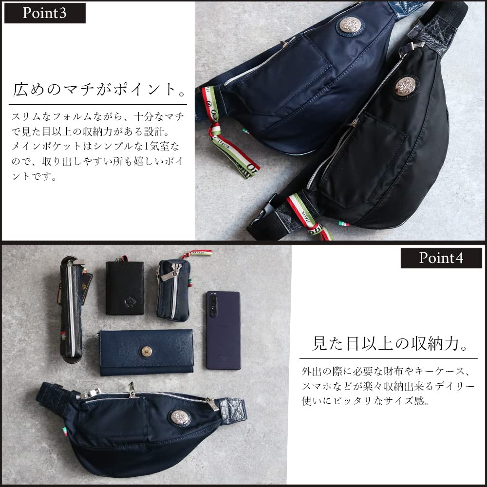 Orobianco Men's Genuine Leather Limonta Nylon Shoulder Bag, Made in Italy, Mini, Crossbody Nylon and Leather, GOCCIA-C (Blue SCURONavy)