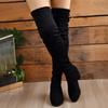 Women Boots Winter Black Over The Knee Boots  New Comfort High Heels Shoes Fashion Warm Lace Up Long Tube Square Heel Boots