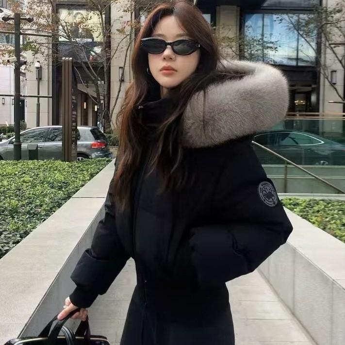 Winter New Women's Fashion Short Cotton-padded Coat Big Fur Collar Piled Thickened Hooded Cotton Jacket