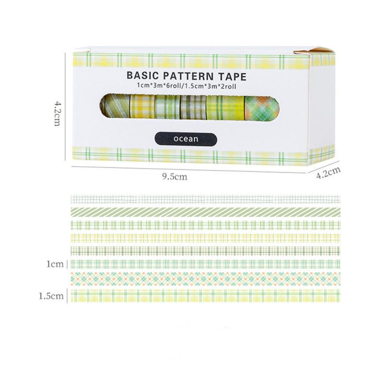 Ensemble de 8 Rouleaux de Ruban Coloré Rétro Grille Couleur Unie Multi-usage Bricolage Arts Artisanat Décoration Pour Journal