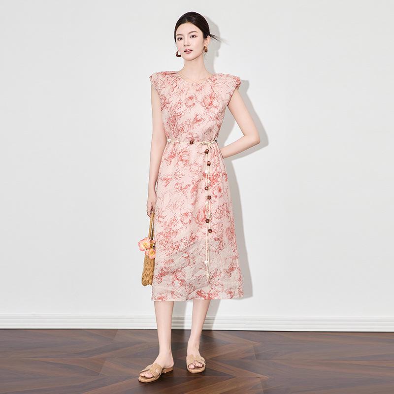 

Elegant Floral Waist-Hugging Summer Vacation Long Dress S розовый