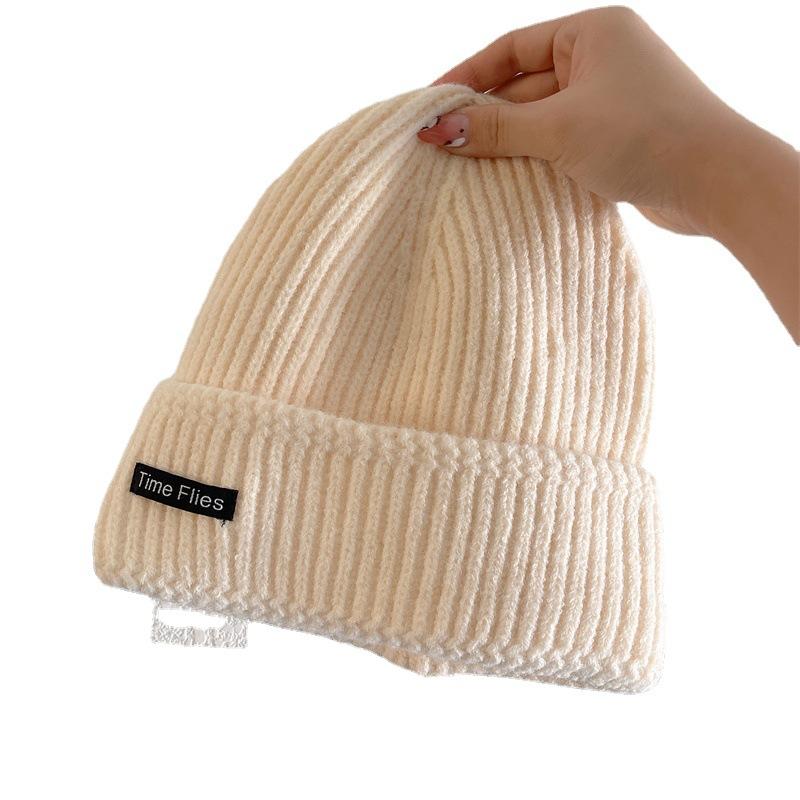 Couple Autumn and Winter Warm Knitted Hat Street Style Patch Wool Hat Women Korean Style Ins Versatile Autumn Ear Protection Hat