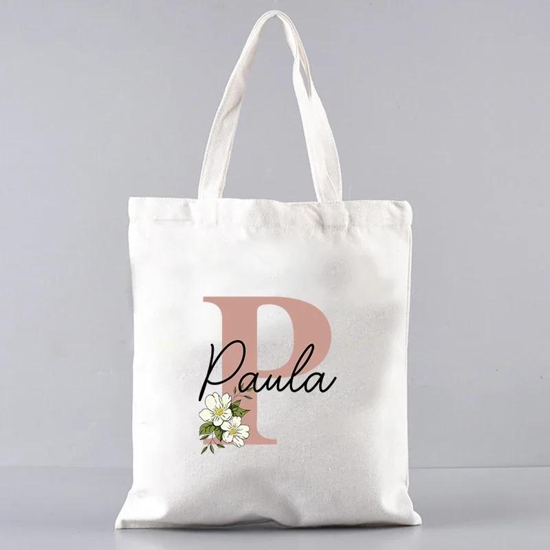 Custom Name White Canvas Tote Bag Large Capacity Foldable Supermarket Shopping Bag For Women Shopper Personalized Handbags