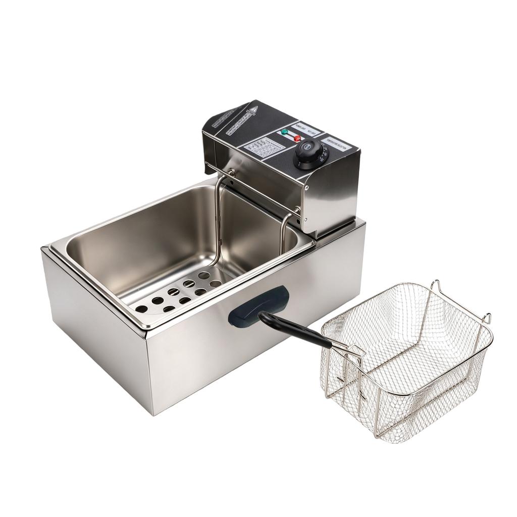 1700W Electric Deep Fryer 6L Single Pot with Removable Oil Basket Stainless Steel Fryer Adjustable Thermostat