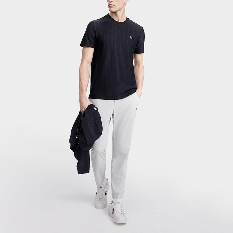 Fila Classic Business Wrinkle-Resistant Jacquard Short Sleeve T-Shirt Men Tops Legendary-Blue F11M321114F-NV