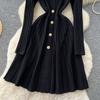 Autumn Winter Women Casual O-neck Full Sleeve Knitted Sweater Pullover Dresses