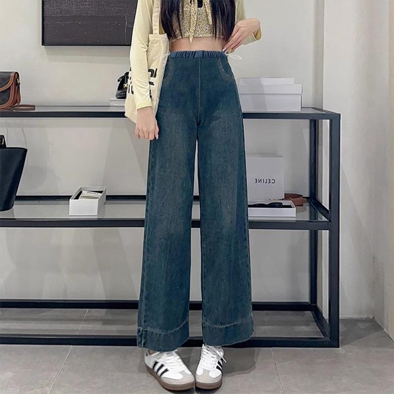 Maternity jeans with pockets, side drawstring, wide-leg pants, loose-fitting nine-point pants, retro outer straight-leg pants.