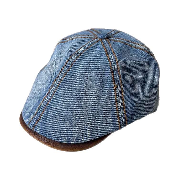 Nouveau lavage et vieux rétro denim patchwork petit bord chapeau octogonal littéraire et loisir chapeau de peintre homme tendance